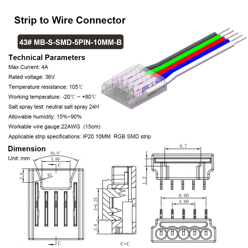 5 Pin 10mm SMD Strip Connectors - Image 2