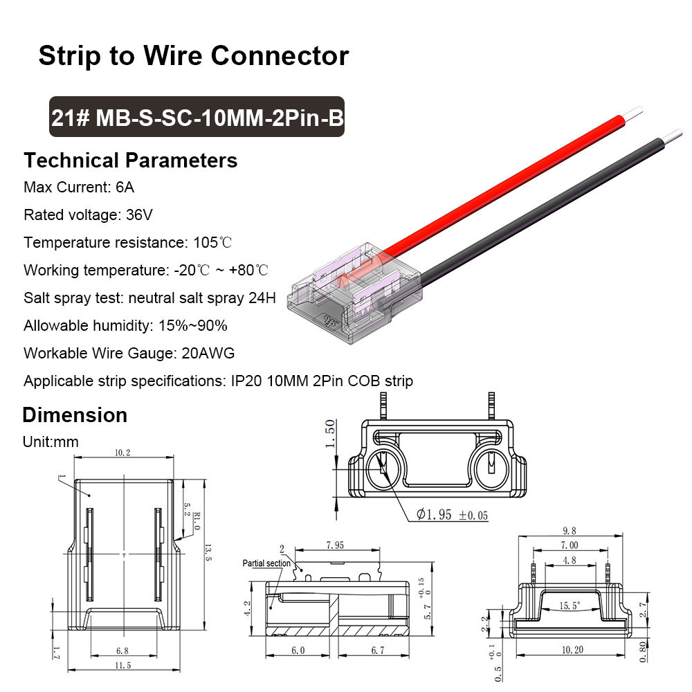 IP20 COB SMD 10mm 2pin Led Strip Connector - Image 2