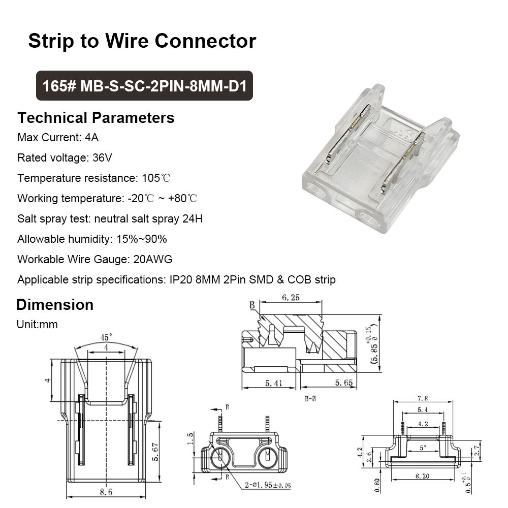 IP20 COB SMD 8mm 2pin Led Strip Connector - Image 3