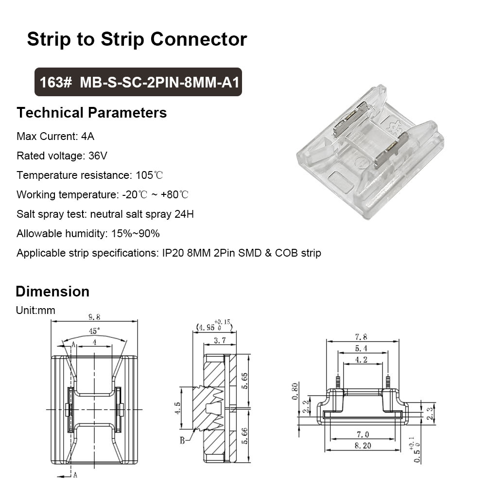 IP20 COB SMD 8mm 2pin Led Strip Connector - Image 2