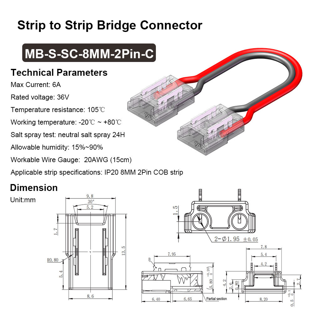 IP20 COB SMD 10mm 2pin Led Strip Connector - Image 2