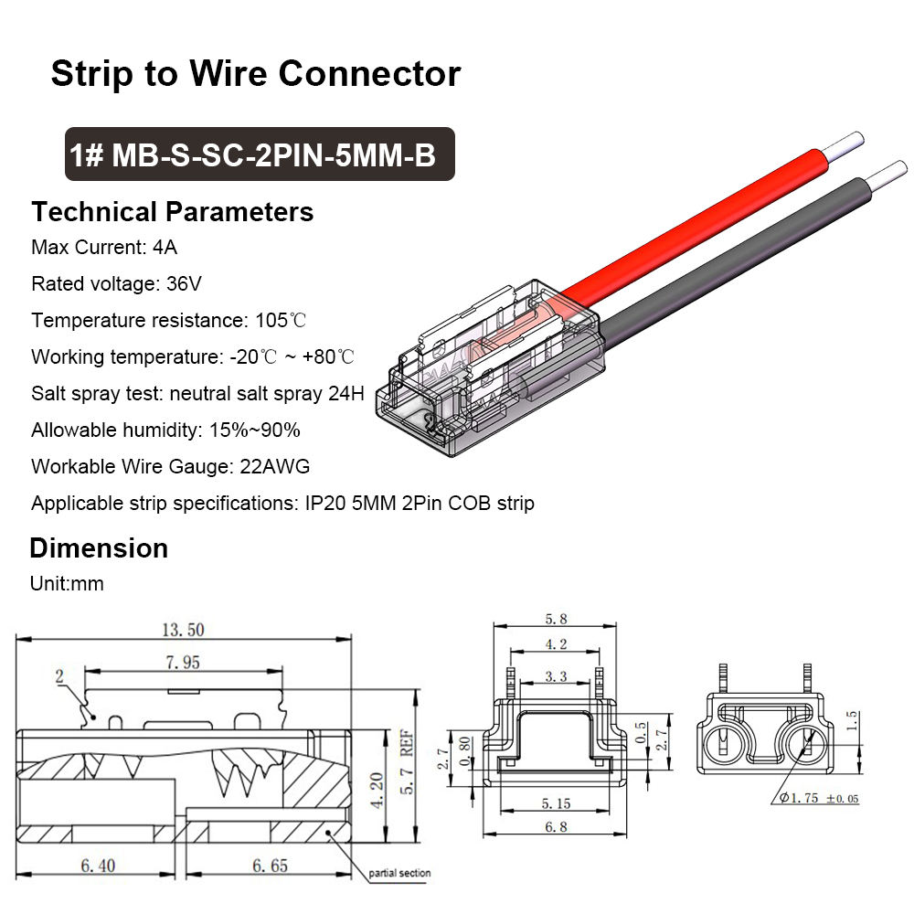 IP20 COB SMD 5mm 2pin Led Strip Connector - Image 2